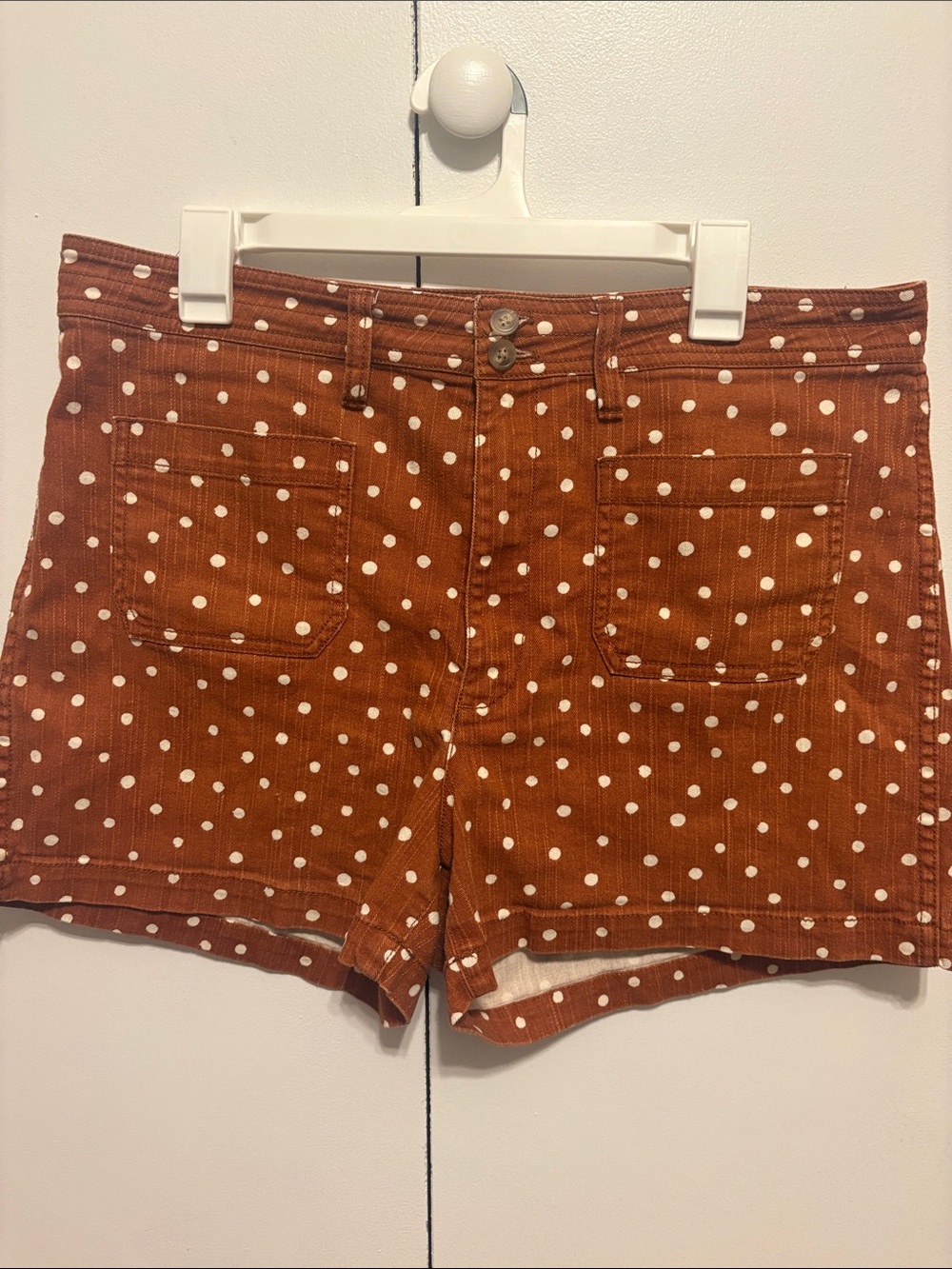 Madewell Rust Polka Dot denim High-Rise Shorts